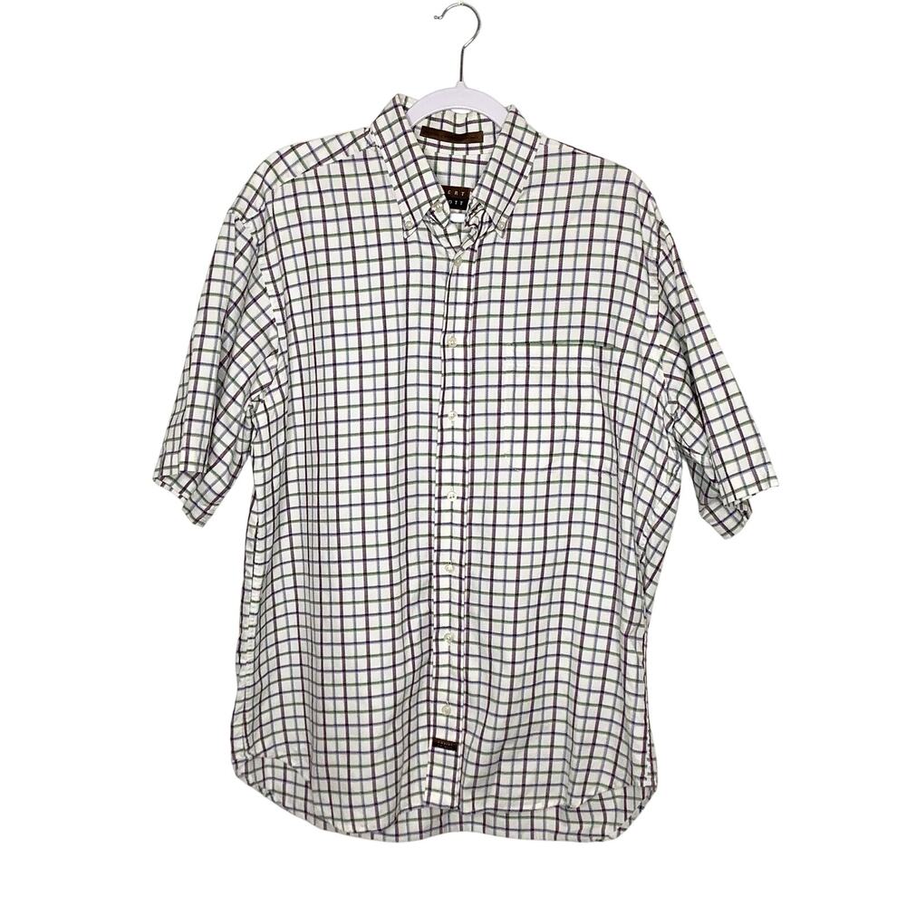 Robert Talbott White Multicolor Plaid Short Sleeve Button Down Shirt Large